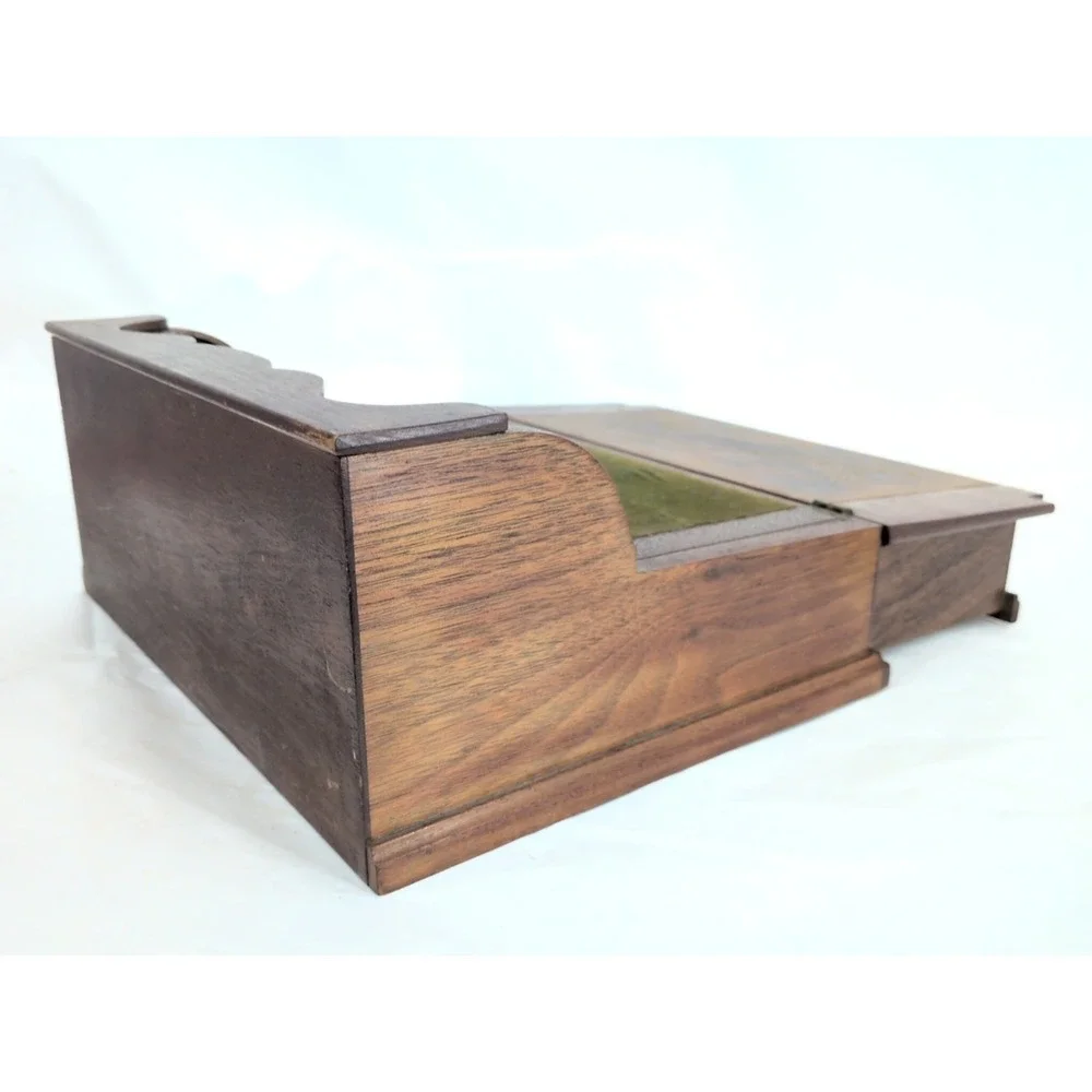Antique Travel Desk Lap Writing Box Tambour Rolltop With Key And Glass Inkwell